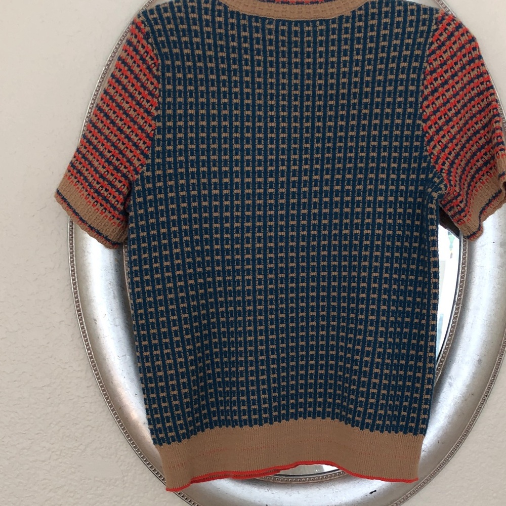 Anthropologie Crewneck Sweater in Tan, Red & Blue